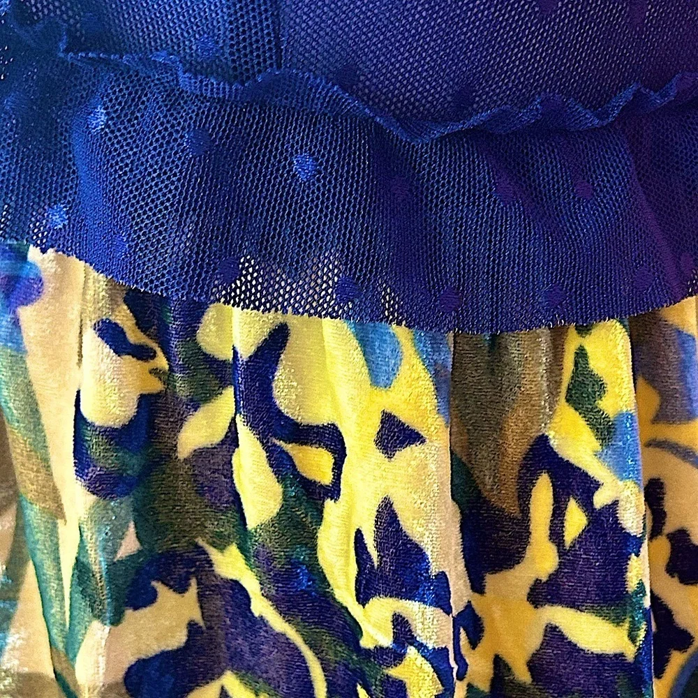 Free People Mini Dress XS Blue ruffle plunging neckline velvet burnout babydoll
